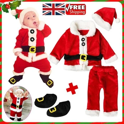 Mädchen Weihnachtsmann Kostüm Neugeborene Weihnachten Fancy Kleid Hut Outfits - Bild 1 von 4