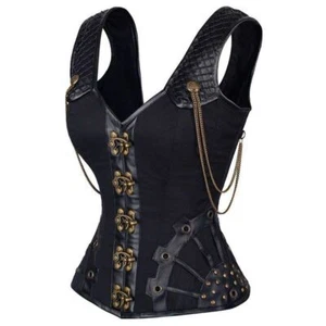 Steampunk Corset Bustier Top Gothic Leather Corset Overbust Corselet Shaper - Picture 1 of 18