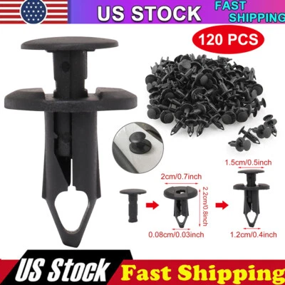 120x 8mm Hole Bumper Clips Retainer Auto Car Plastic Rivets Fastener Fender Push Foto 1 de 4