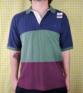 Vintage 90s Duck Head Color Block Navy / Olive / Burgundy Polo Shirt Medium EUC - Picture 1 of 6