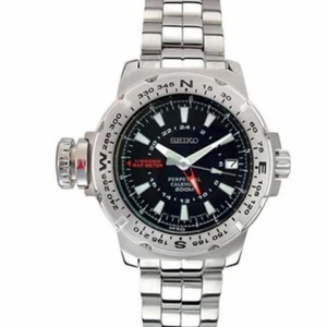 SEIKO SLT109P1 Watch Perpetual Map Meter 200M Quartz 8F56 Steel Dual Time Date - Picture 1 of 6