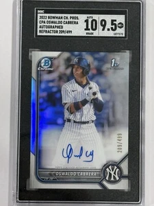 2022 Bowman Chrome Prospects 1st Oswaldo Cabrera Auto /499 SGC 10/9.5 Yankees - Picture 1 of 2