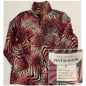 Exclusively Misook Womens Shirt Jacket Zip Up Sz Small Red Black EXCELLENT CONDI - Picture 1 of 12