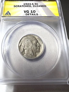 1924-S Buffalo Nickel ANACS Very Good 10 details - Picture 1 of 3