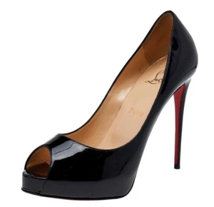 Christian Louboutin black patent leather peep toe platform heals size 38 - Picture 1 of 5