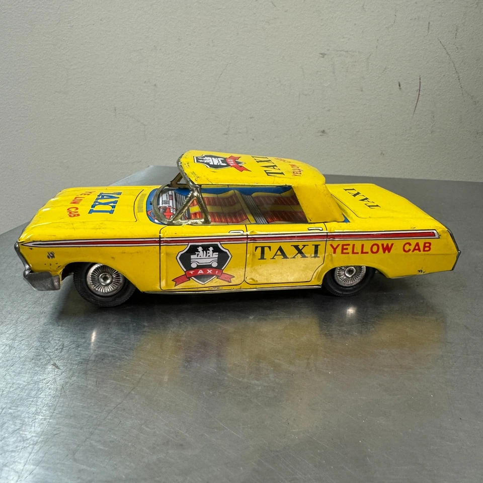 Vtg c.1950s YELLOW CAB Taxi Tin Toy - Made in Japan - 7.25" - Image 1 of 4
