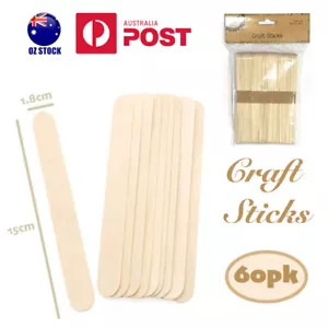 60pk Jumbo Craft Sticks Natural Wood DIY Building Mixing Wooden Plain Spatulas - Picture 1 of 1