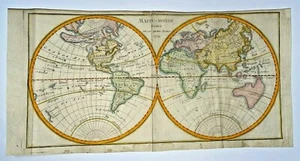 WORLD MAP DATED 1759 ANONYMOUS ANTIQUE ENGRAVED MAP 18e CENTURY - Picture 1 of 9