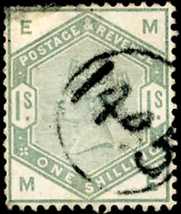 GB, QV 1884, 1/- VERDE OPACO, SG 196, U, CAT £325. - Imagen 1 de 1