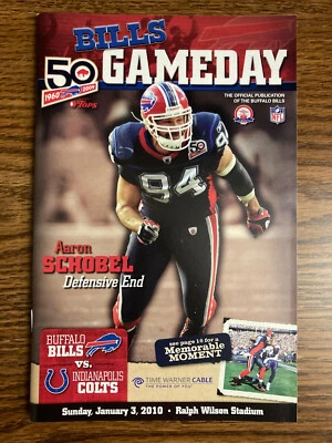 AARON SCHOBEL Buffalo Bills GAME PROGRAM Indianapolis Colts 1/3/10 jersey card - Image 1 of 3