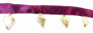 Lámpara de baile de costura con flecos dorados corazón cinta satinada púrpura con cuentas - Imagen 1 de 3