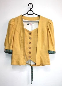 ALPHORN Women's Linen Wool Jacket Blazer Top Trachten Yellow Octoberfest Size M - Picture 1 of 11