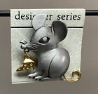 Vintage Mouse Brooch Silver Tone Gold Tone Cheese 1 3/4" Tall NOS Made USA