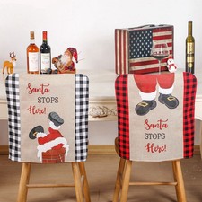 Christmas Chair Cover Dining Party Banquet Xmas Seat Decor Plaid Santa Printed
