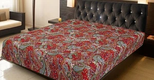 Reversible Ethnic Kantha Quilt Red Queen Blanket Bohemian Bed Runner Gudari - Picture 1 of 5