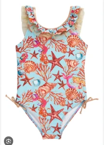 Flapdoodles one piece Swimsuit Size 6X. Nwt gold frills star fish, mermaid print - Picture 1 of 14