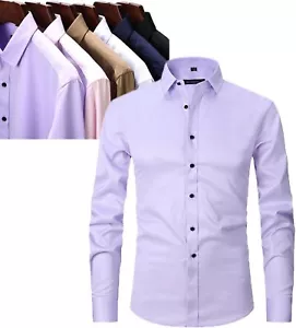 Acewonders Breathable High Elastic Anti-Wrinkle Shirt Long Sleeve Cotton Shirts - Picture 1 of 63