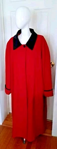 Cappotto lungo donna CBO New York 24W rosso/nero bordo velluto 100% lana made in USA - Foto 1 di 13
