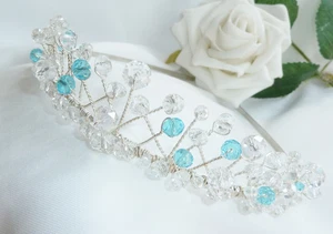 Stunning Handmade Bridal Prom - Aqua/Turquoise, Clear Crystal Tiara headband - Picture 1 of 8
