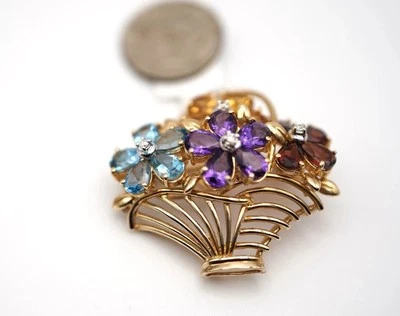 COLGANTE/ALFILER MULTI PIEDRAS ORO AMARILLO 14 QUILATES DIAMANTE ZAFIRO CITRINO AMATISTA Foto 1 de 4