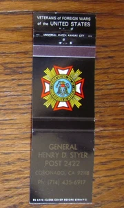 FRATERNAL V.F.W. POST 2422 MATCHBOOK COVER: CORONADO, CALIFORNIA MATCHCOVER -A9 - Picture 1 of 2