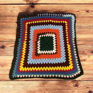 Granny Square Baby Blanket Crocheted Throw 33x30 Sq VTG Colorful Afghan Handmade - Picture 1 of 7