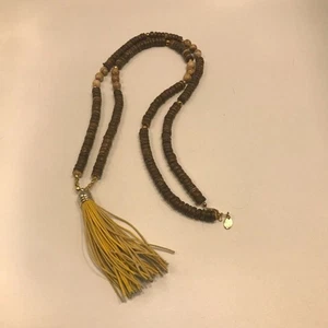 Betsy Pittard Design bpd wood bead necklace, yellow tassel statement boho - Picture 1 of 3