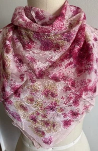 Vintage Scarf Floral Dark Pink, Light Pink, Gold, White, Black Women’s 32” Sq - Picture 1 of 5