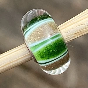 Authentic Trollbeads Unique Bead OOAK Green, Gold & White - Picture 1 of 12