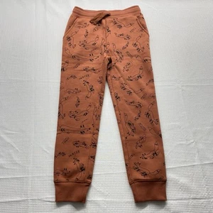 Boys Fleece Pants Size Medium Orange Joggers Elastic Waist Stretch Fox Print - Picture 1 of 7