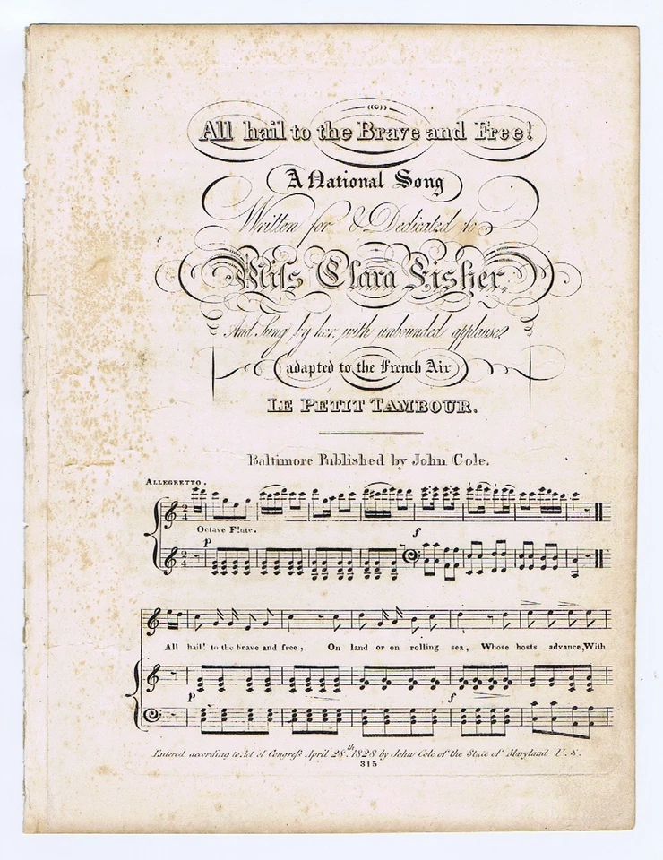 ¡Fecha exacta de copyright! - 28 de abril de 1828 - RARO - Clara Fisher - ¡Granizo! Foto 1 de 1