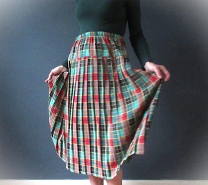 Vintage 80s Plaid Pleated Skirt Large - Picture 1 of 6