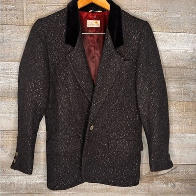 Liz Claiborne 6 petite vintage wool Black sparkle holiday Blazer Velvet Collar  - Image 1 of 4