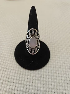 925 Sterling Silver Open Work Mother Of Pearl Ring Size 5.75 - Picture 1 of 4