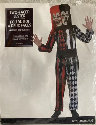 Bufón Dos Caras Payaso Malvado Circo Carnaval Halloween Niño Disfraz Mediano 8-10 Foto 1 de 4