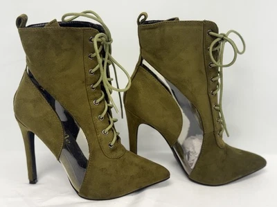 Botines de aguja con cordones verde oliva para mujer punta en punta, recortados para mujer talla 5,5” Foto 1 de 4