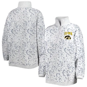 Women's Gameday Couture Heather Gray Iowa Hawkeyes Leopard Quarter-Zip - Picture 1 of 4