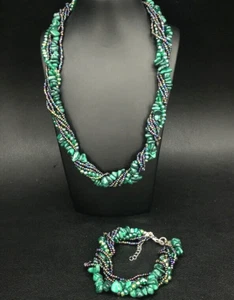 SCHMUCKJAGD 2-TLG SET: KETTE & ARMBAND MIT MALACHIT & KRISTALLEN - Bild 1 von 4