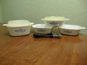 VTG Corning Blue Cornflower Lot Casserole Dish P-41-B & 1 P-43-B Complete - Picture 1 of 12