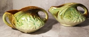 Vintage 1940's McCoy Green Daisy Creamer & Sugar Bowl Set - Picture 1 of 5