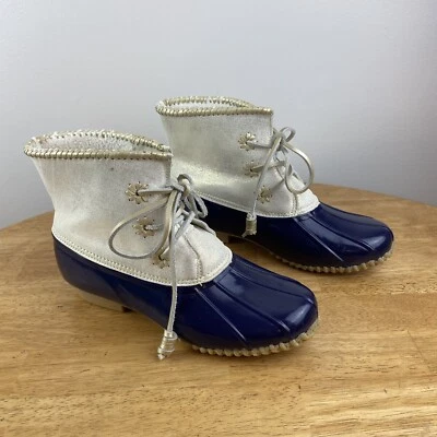 Jack Rogers Chloe Navy Cream Gold Duck Boots Women’s Size 10 - Image 1 of 4
