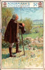 Victorian Trade Card Ackermanns Schlusselgarn Sewing Thread Germany Shepherd - Picture 1 of 2