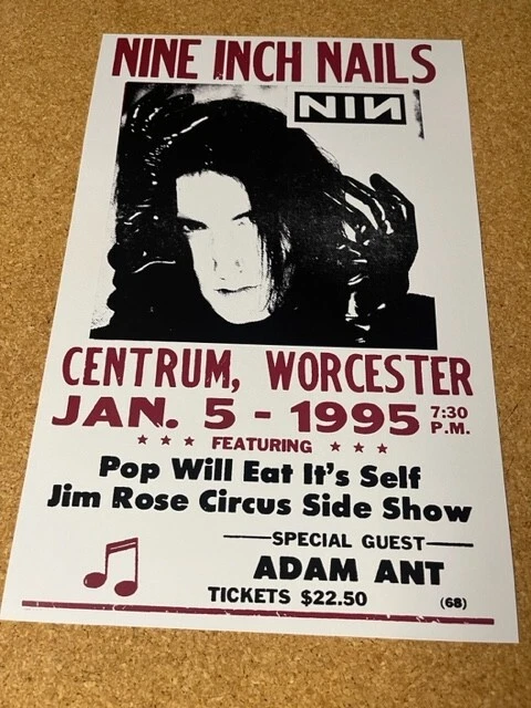 Nine Inch Nails Jim Rose Circus Adam Ant 1995 Cardstock Concert Poster 12"x18" - Image 1 of 1