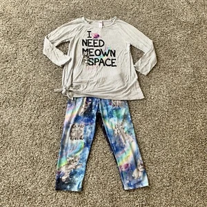 JUSTICE GIRLS 10 OUTFIT~I Need Meow Space TEE & Cats LEGGINGS - Picture 1 of 9