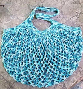 Borsa a mano in rete all'uncinetto in scintillante acqua turquise market bag shopping 13"x19" grande - Foto 1 di 6
