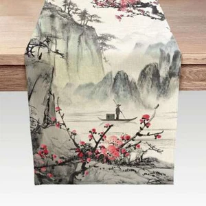 lteqchi Ink Landscape Japan Vintage Table Runner 72inch for Long Table Kitchen - Picture 1 of 2