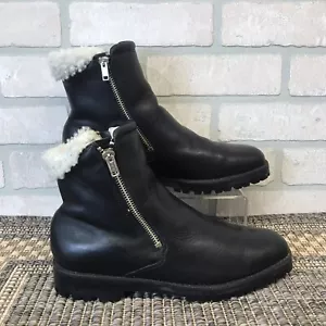 Cole Haan Womens Zip Up Booties Size 8.5 AA Black Leather with Shearling Lining - Picture 1 of 15