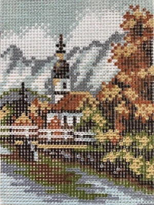 Rico Gobelin Ramsau Fall Foliage Landscape Church Needlepoint Canvas Germany - Image 1 of 4