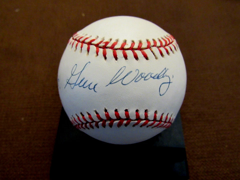 GENE WOODLING W.C. 1949-53 NY YANKEES OF'ER FIRMADO AUTOMÁTICO VINTAGE OAL BÉISBOL JSA Foto 1 de 3