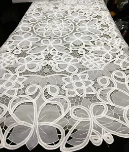 New 126"X 72" Handmade tablecloth Battenberg Lace eggshell applique & 12 napkins - Picture 1 of 6